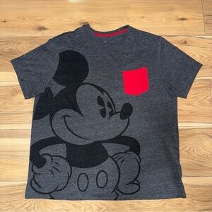 Disney Mickey Mouse Shirt Mens M Gray Short Sleeve Faded Graphic Print Pocket